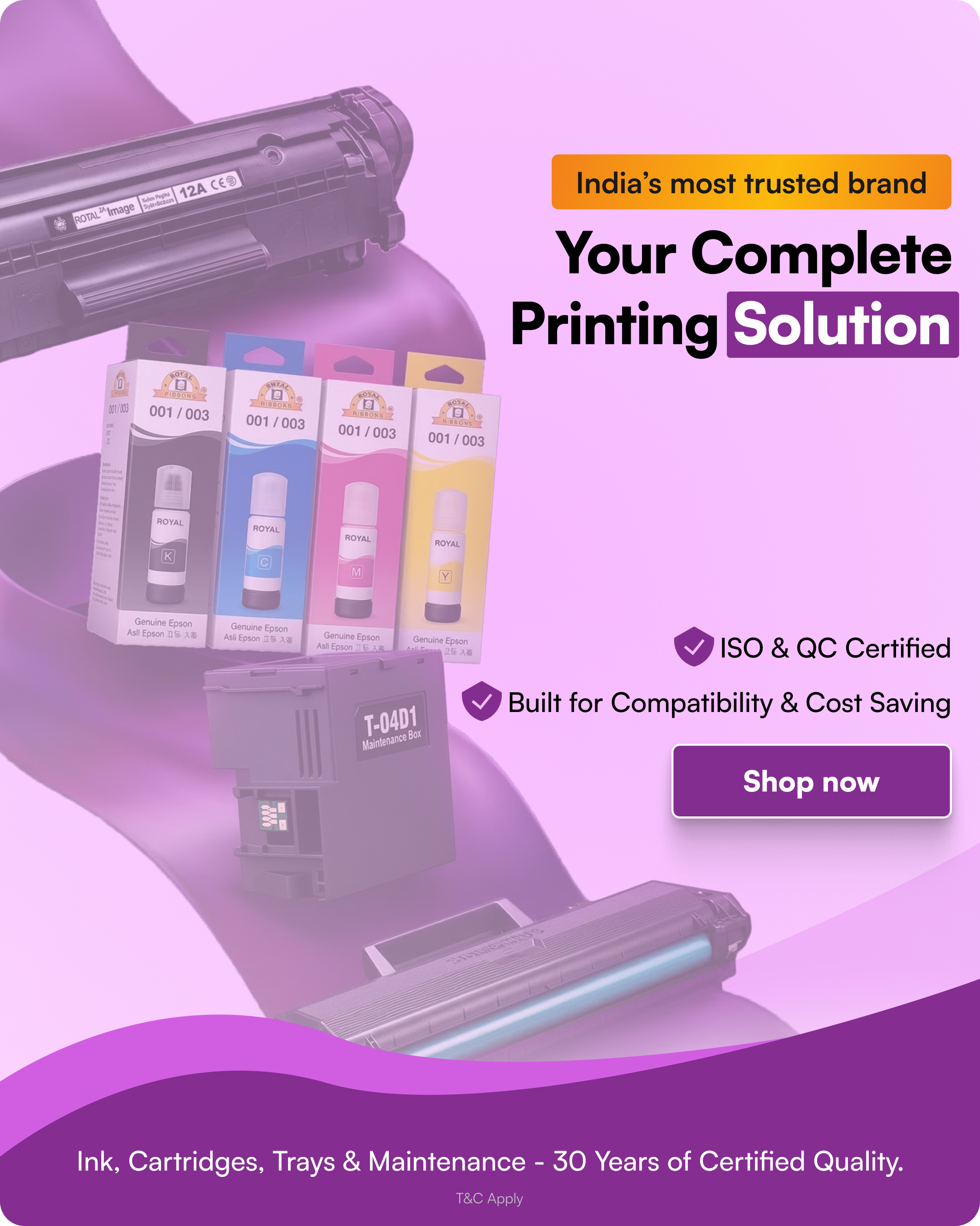 Royal Ribbons — Your Complete Printing Solution. Shop premium cartridges, maintenance boxes, and printer ink all in one place.