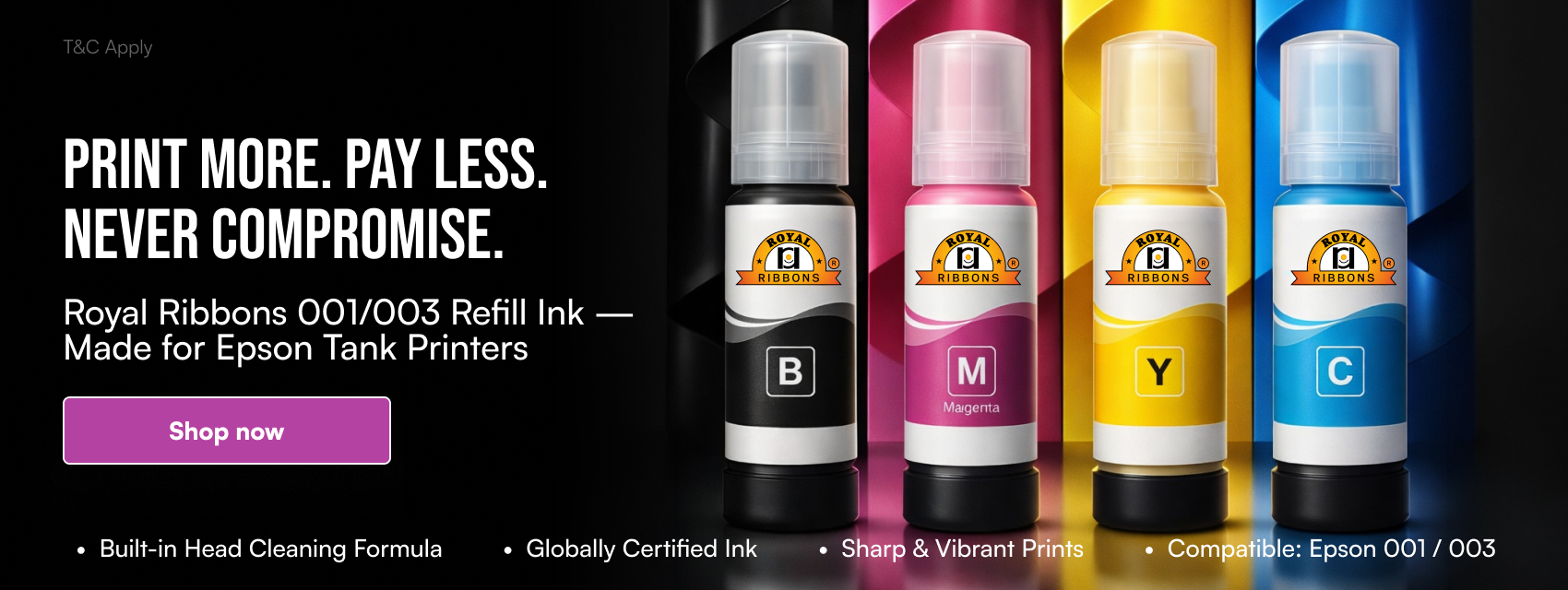 Royal Ribbons — Print More, Pay Less, Never Compromise. Shop premium Epson-compatible refill ink.