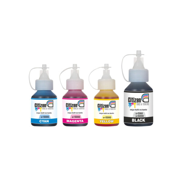 Brother BT500 Refill Ink Bottles for Ink Tank Printers – 70ml (C, M, Y, BK)