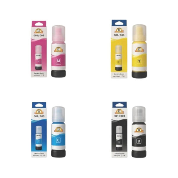 Epson 001 / 003 Refill Ink Bottles for Ink Tank Printers – 70ml (C, M, Y, BK)